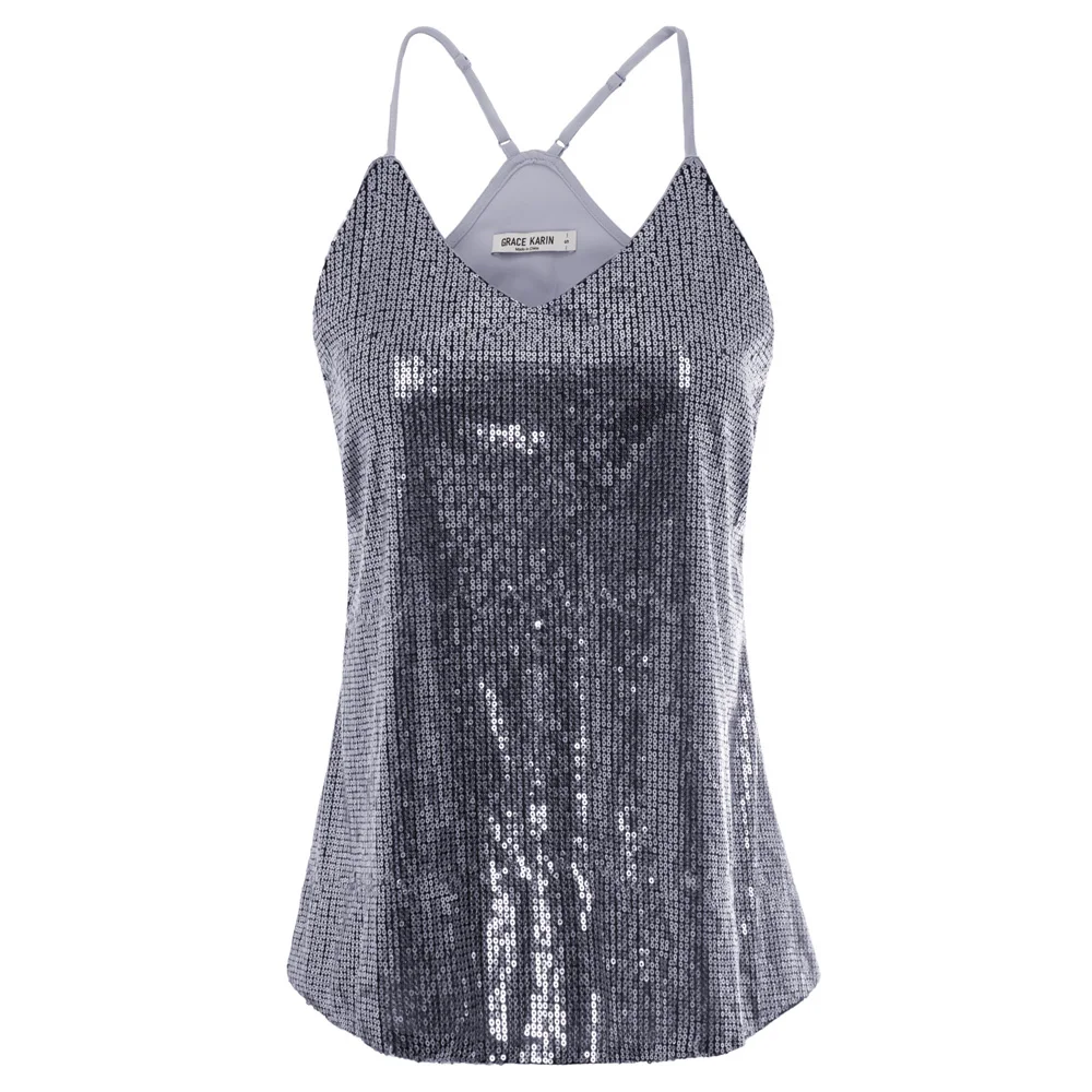 Женский топ на бретельках Kate Kasin летний пикантный с v образным вырезом и блестками