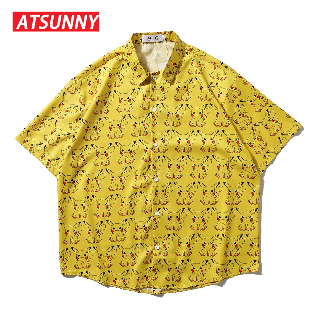 ATSUNNY Pikachu Print Short Sleeve Shirt HipHop Streetwear Casual Shirt Man Summer Fashion Hawaiian Shirts Tops