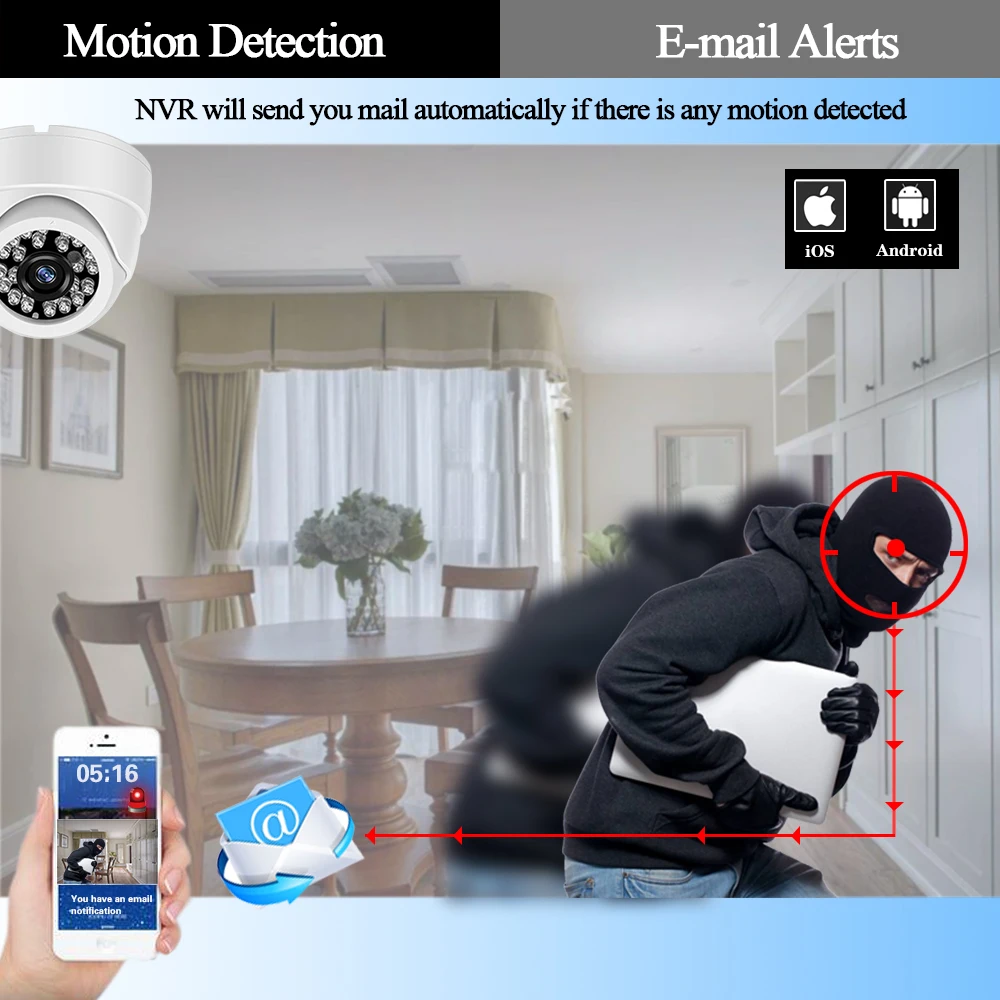 

CCTV System H.265 4CH NVR 5MP White and Black Dome Camera NVR Kit HDMI Video Output Smart Phone Remote Motion Detection