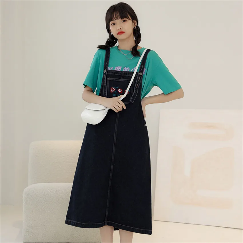 

Spring Summer Denim Sundress Women Preppy Japan Sweet Midi Jeans Dress Spaghetti Strap Dresses Vestidos Robe Femme