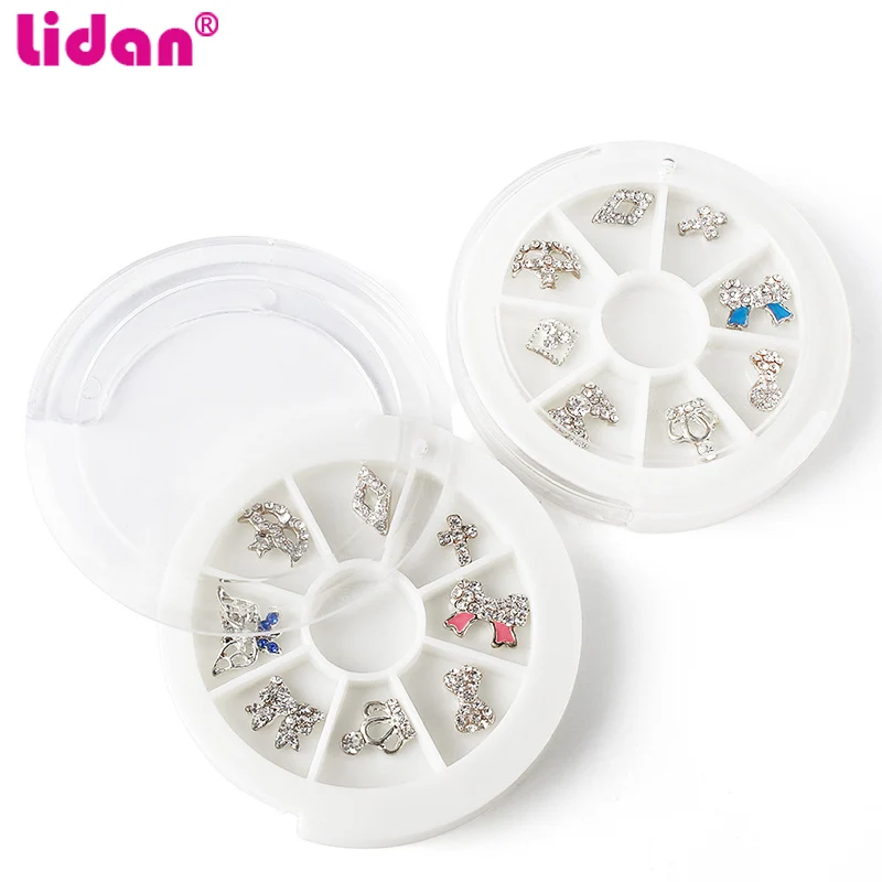 8 форм/коробка серебряные амулеты Алмазный металлический бант Блестящий 3D дизайн