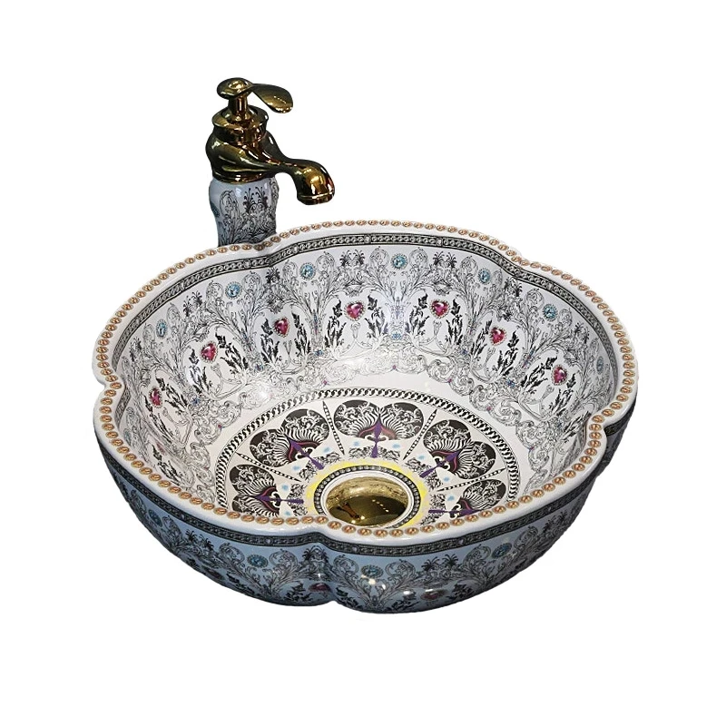 

Art Ceramic Sink Washbasin Glaze Spraying Luxury Lavatory Bathroom Countertop Basin Toilet Sink Mixed Faucet Shampoo Basin