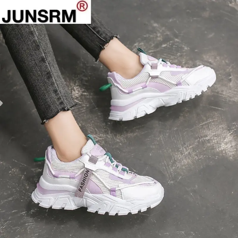 

2021 Spring New Thick-soled Women Casual Shoes Fashion Mesh Comfortable Walking Women's Sneaker Lace-up Women's Vulcanized Shoes