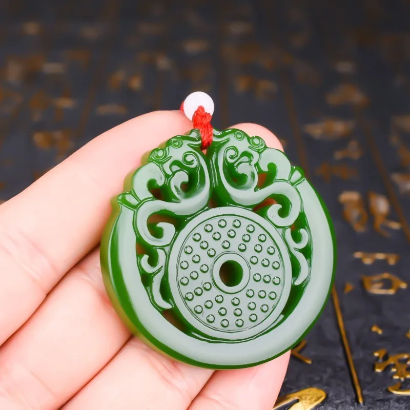 

Natural Green Jade Phoenix Pendant Necklace Double-sided Hollow Out Carved Charm Jewelry Fashion Amulet for Men Women Lucky Gift