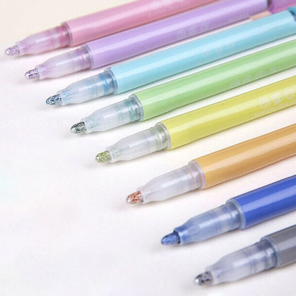 8 Colors Highlighter Double Line Outline Draw Marker Fluorescent Pen Stationery Combination set | Канцтовары для офиса и дома