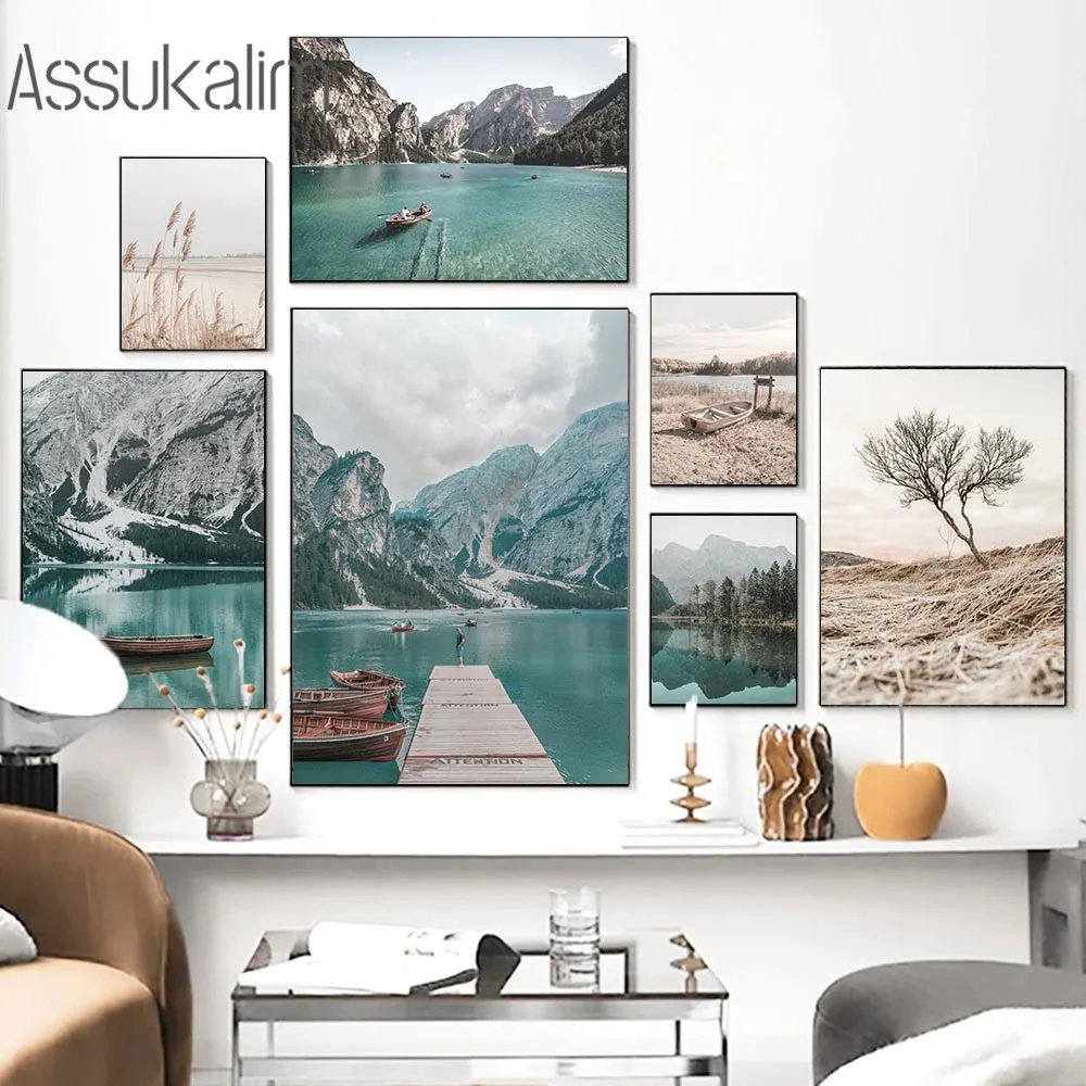 

Mountain Lake Landscape Posters And Prints Hay Poster Bridge Boat Wall Painting Nordic Wall Pictures For Living Room Decor