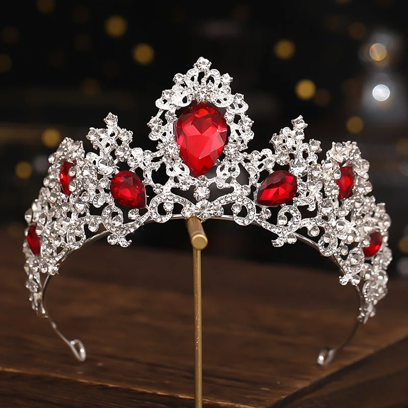 Red Green Crystal Bridal Tiaras Crowns Rhinestone Pageant Diadem Headband Wedding Hair Accessories