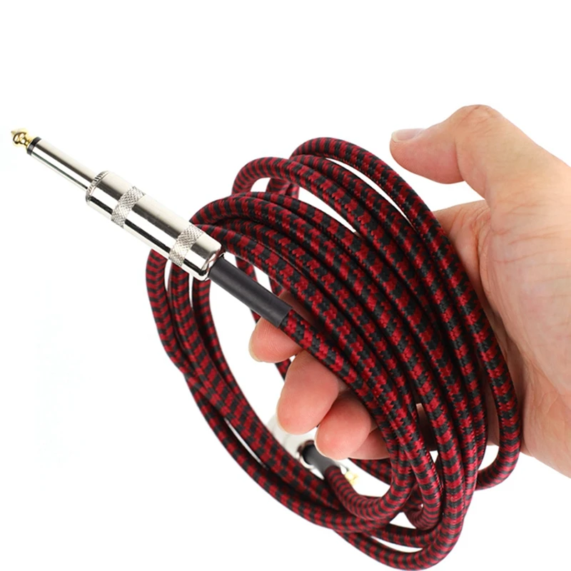 

Гитарный кабель, аудиокабель «Папа-папа», проволочный шнур, вязаный прямой штекер 6,35 мм для электрической акустической гитары, басов
