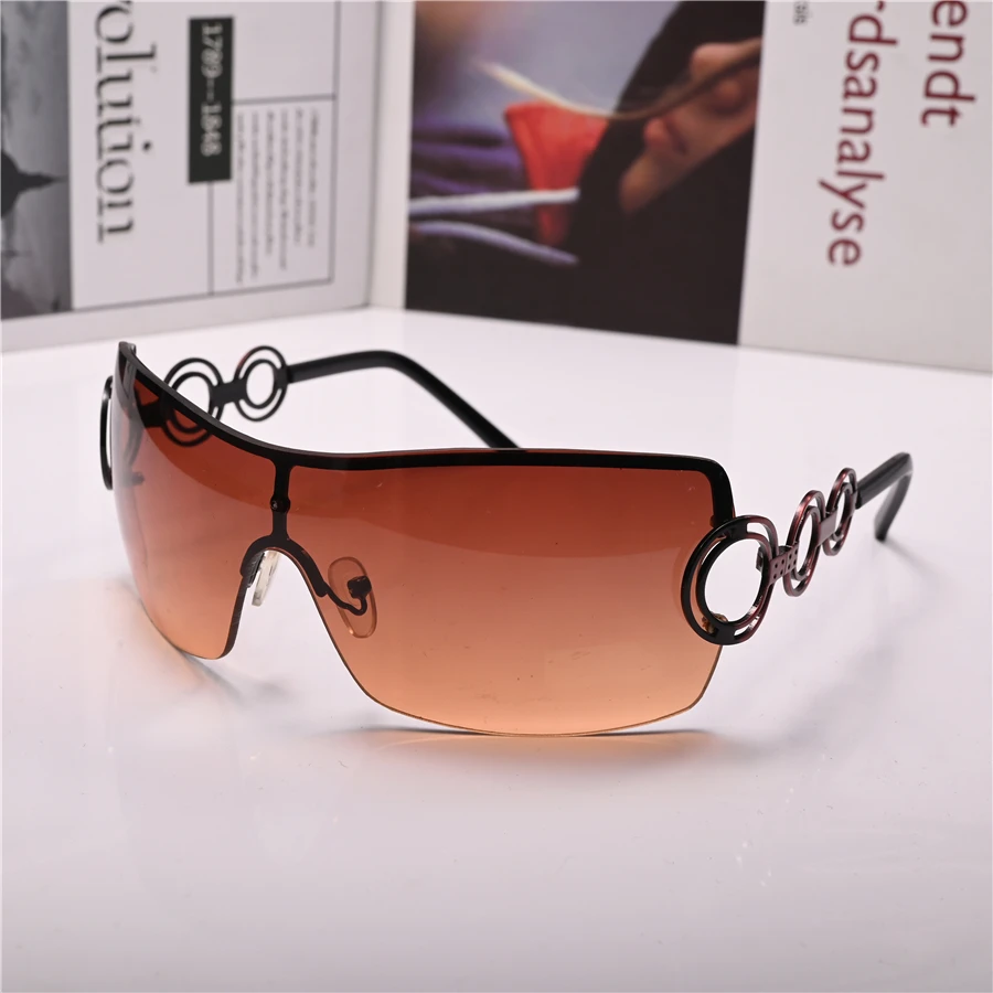 

brown Women Sunglasses One-piece Lens Sun Glasses for Female Anti Reflection Steampunk Driving Small Face