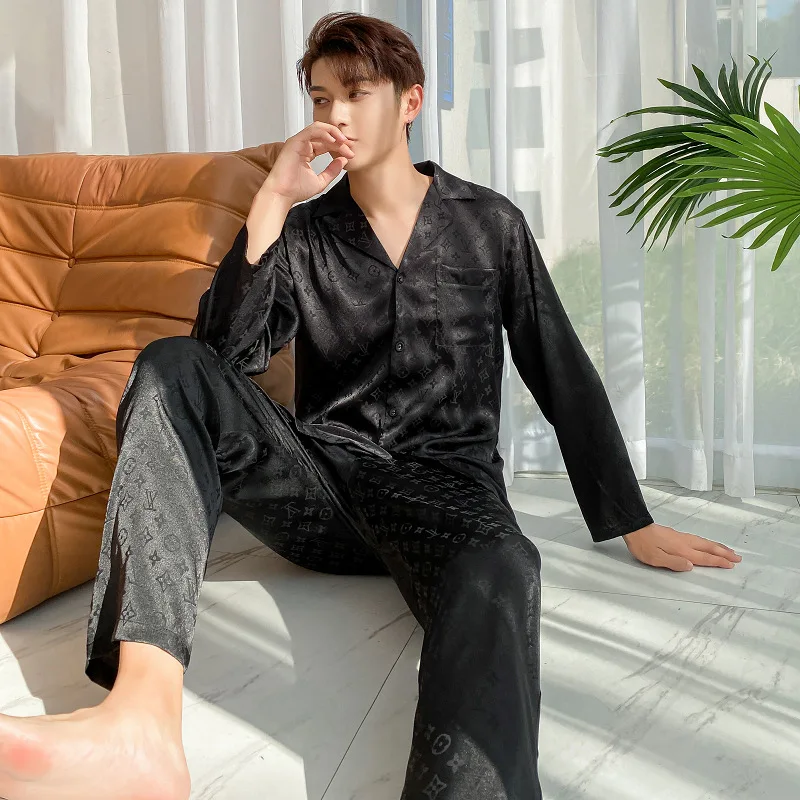 

2021 New Big Brand Men's Jacquard Satin Long Sleeve Trousers Pajamas Men's Pajamas