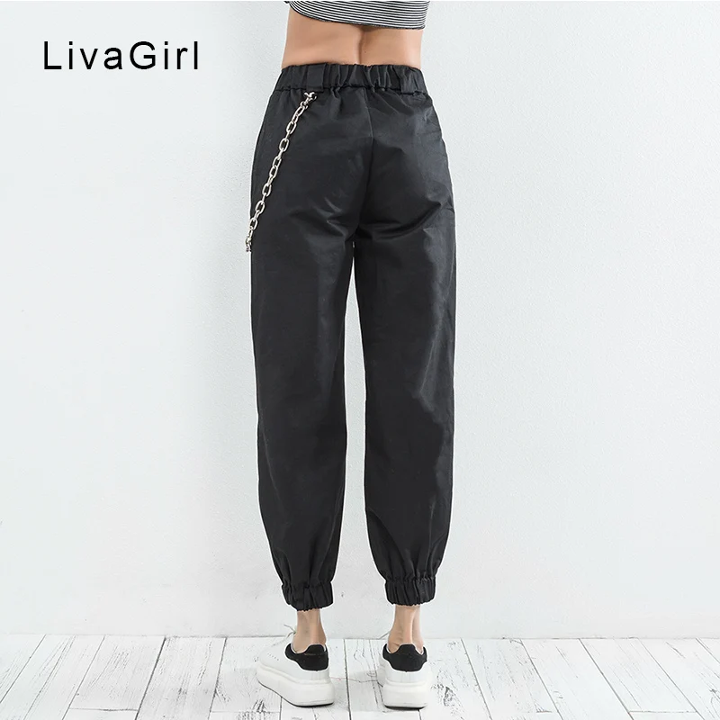 Solid Streetwear Beam foot cargo pants Joggers High Waist Loose Female Trousers | Женская одежда