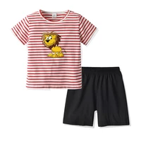 2020 summer new childrens cotton short sleeved suit small and medium boys striped lion home service two piece suit