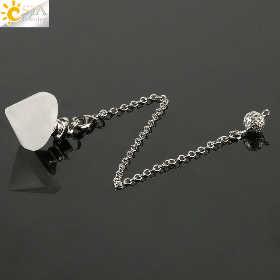 White Crystal CSJA Новое поступление конусовидный маятник пуля рейки натуральный камень розовый фиолетовый кристалл Кварц Маятники для гадания дюбинг G187 - Окраска металла: White Crystal