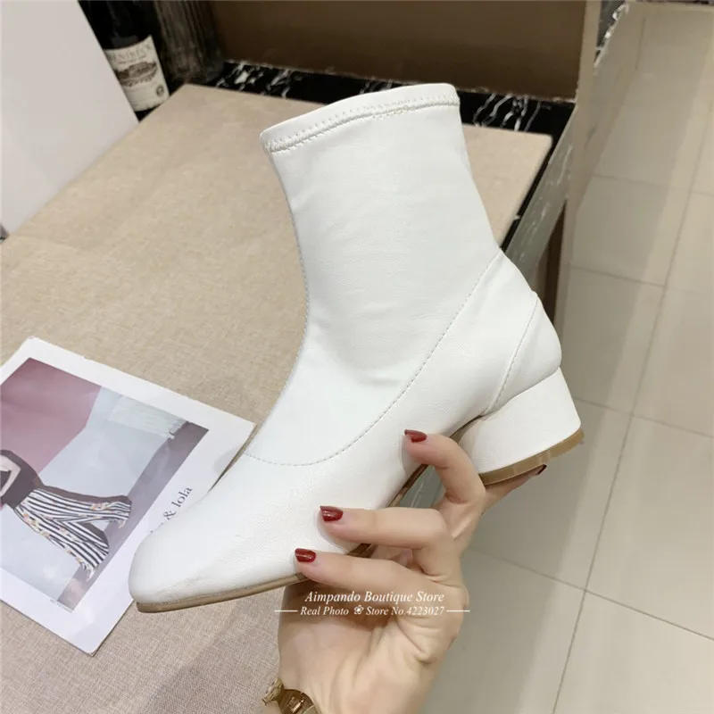 New Autumn Stretch Ankle Boots Novelty Split Toe Boots Women Cozy Round Heel Genuine Leather Riding Booties Fashion Short Botas