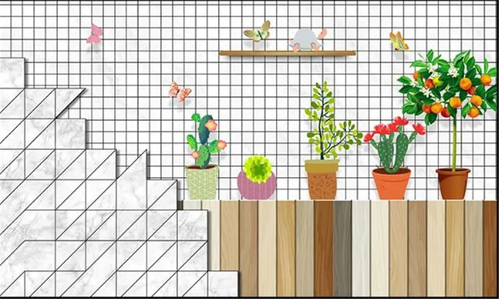 

milofi custom wallpaper mural 3D Nordic simple black and white lattice fresh plant TV background wall paper