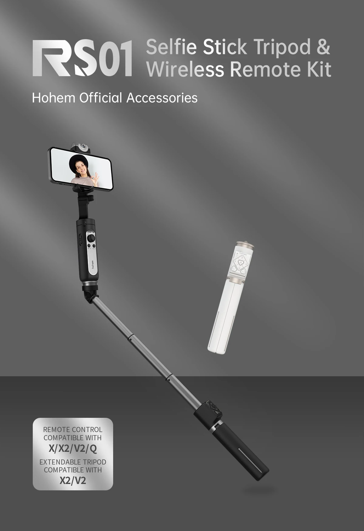 

Hohem 3 In 1 Phone Selfie Stick Extendable Retractable Stable Compact Design Tripod with Remote Control Kit for iSteady V2/X2