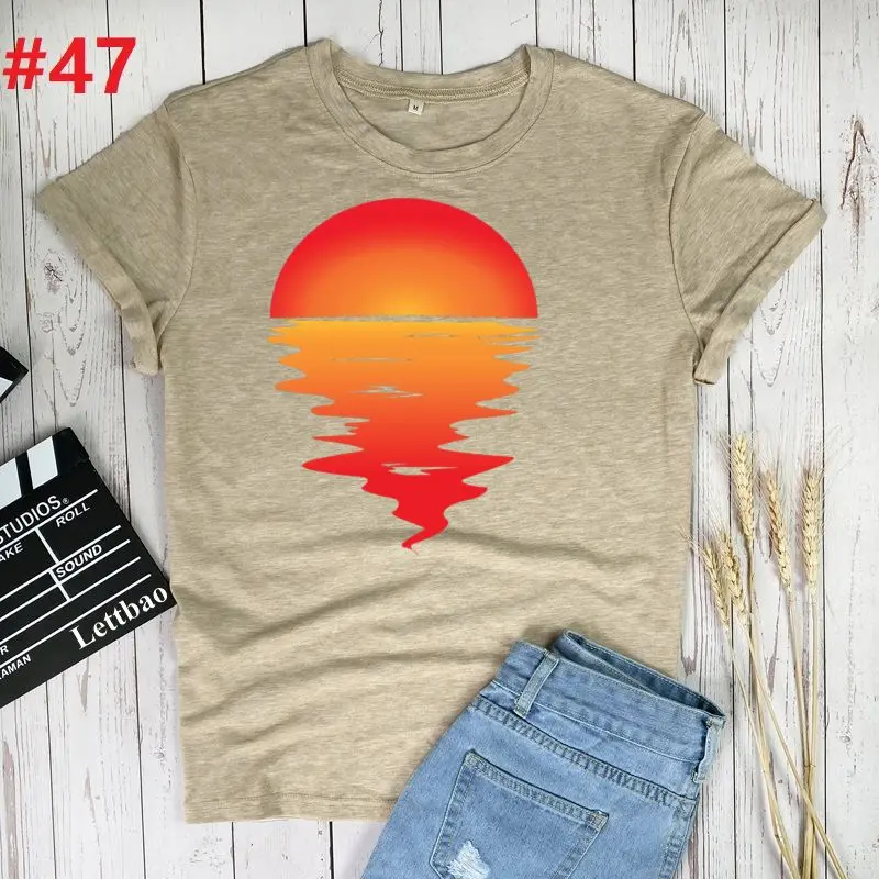 

Woman T shirt Sunset Melted print New Arrival Harajuku O-Neck Art Print T-Shirt Men Funny Tshirt female Top