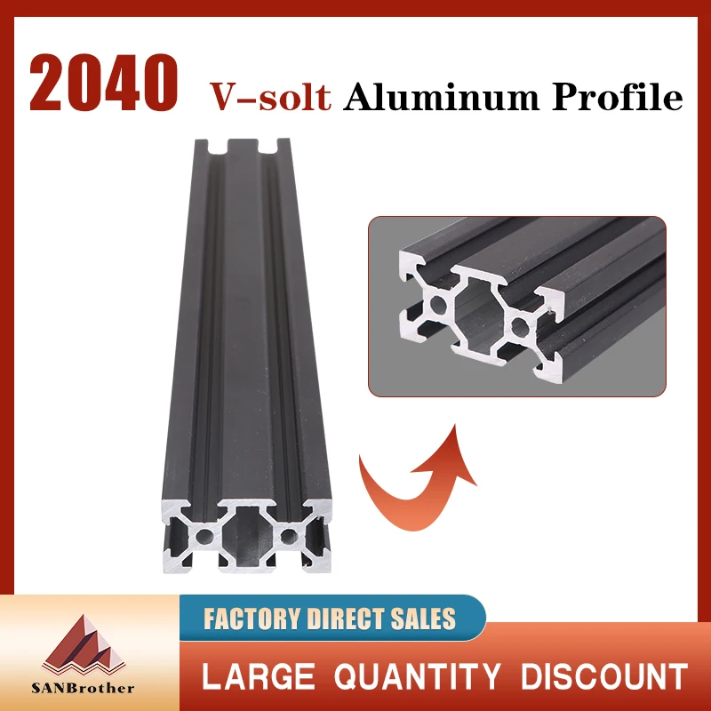 

1PC BLACK 2040 V-slot European Standard Anodized Aluminum Profile Extrusion 100-800mm Length Linear Rail for CNC 3D Printer