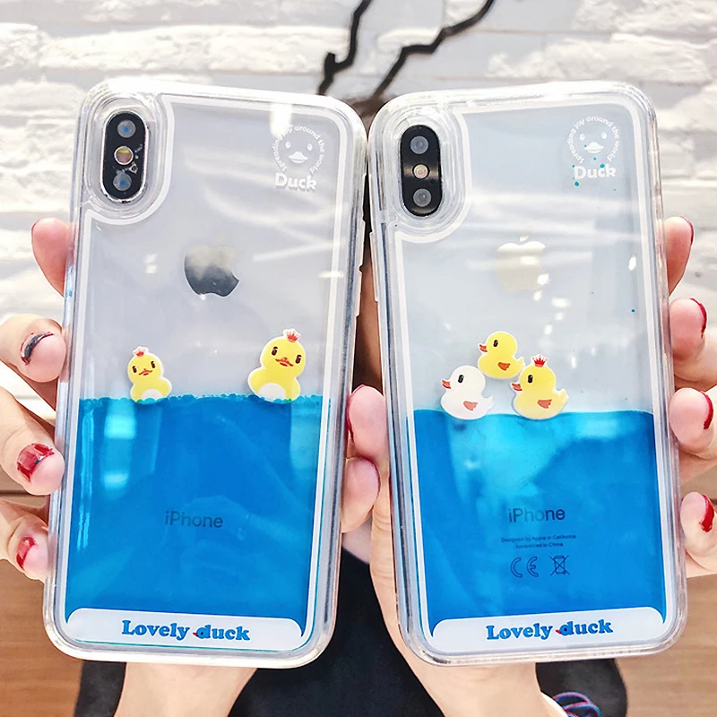 Luxury Case For Apple iPhone 5 5S SE 6 6S 7 8 Plus X XR XS MAX 11pro max Cartoon 3D Swimming Duck Dynamic Liquid Quicksand Cover |