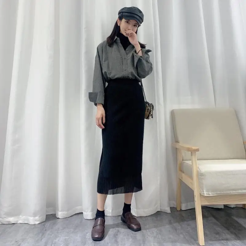 

2020 Autumn & Winter New Arrivals High Waist Slim Stretch Simple Knit Skirt Fashion Two-sided Women Long Skirt Free Shipping