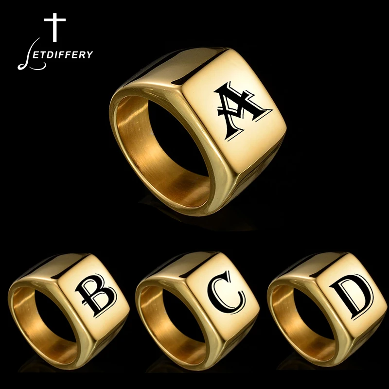 

Letdiffery Custom Engrave Initial A to Z Alphabet 12 Zodiac Ring For Men Women Stainless Steel Laser Engraving Jewelry Gifts