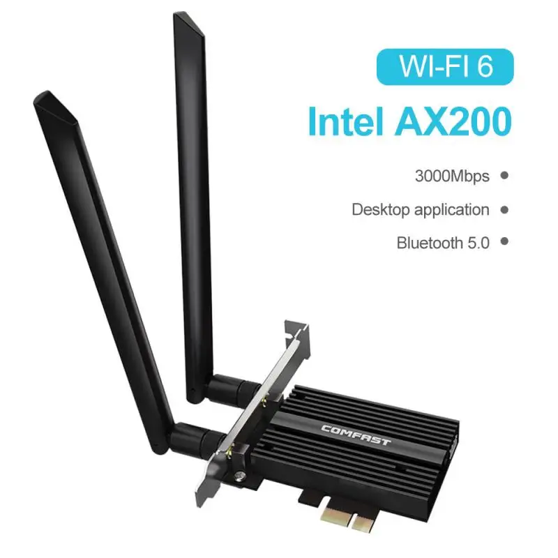 

Wireless Dual Band 3000Mbps Desktop PCIe For Intel AX200 Pro Card 802.11ax 2.4G/5Ghz Bluetooth 5.1 PCI Express WiFi 6 Adapter