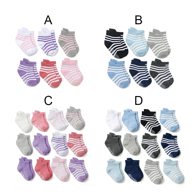 

6/12 Pairs/lot Baby Floor Socks Boys Girls Cotton Children's Anti-slip Boat Low Cut Sock For Kid With Four Season For Baby 0-5Y