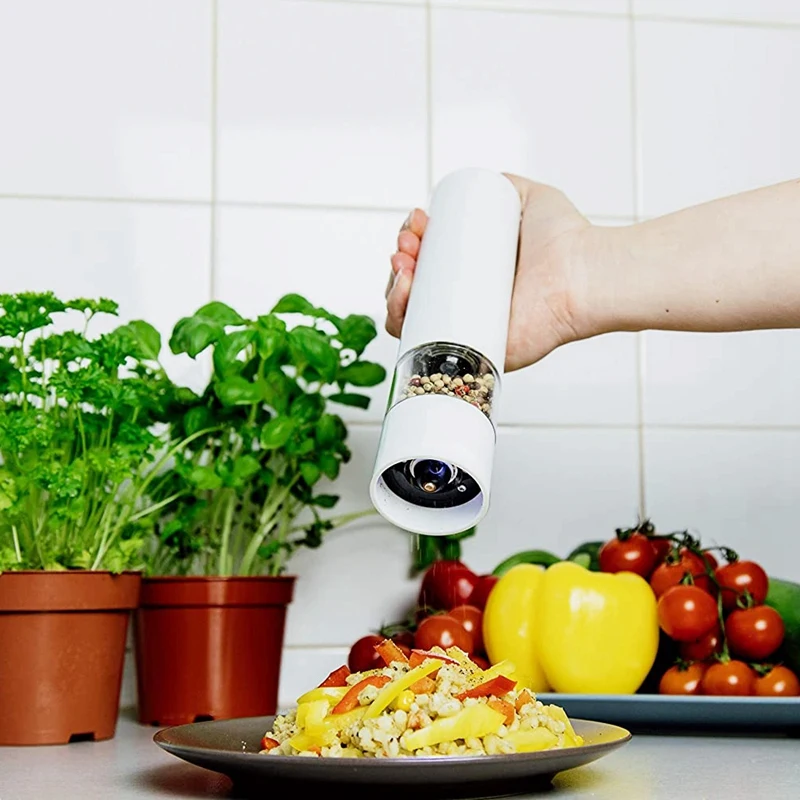 Электрическая мельница для соли и перца сушеных трав специй белого цвета 2