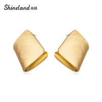 shineland classic punk gold color geometric gold color stud earrings handmade drawing metal alloy statement brincos bijoux cheap