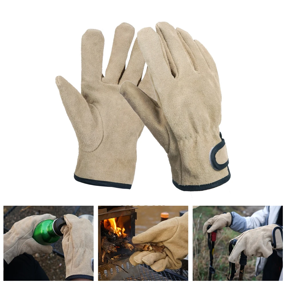 

Men Women Wear Resistant Breathable Magic Sticker Safety Protection Outdoor Barbecue Gardening Gloves Work Artificial Cowhide