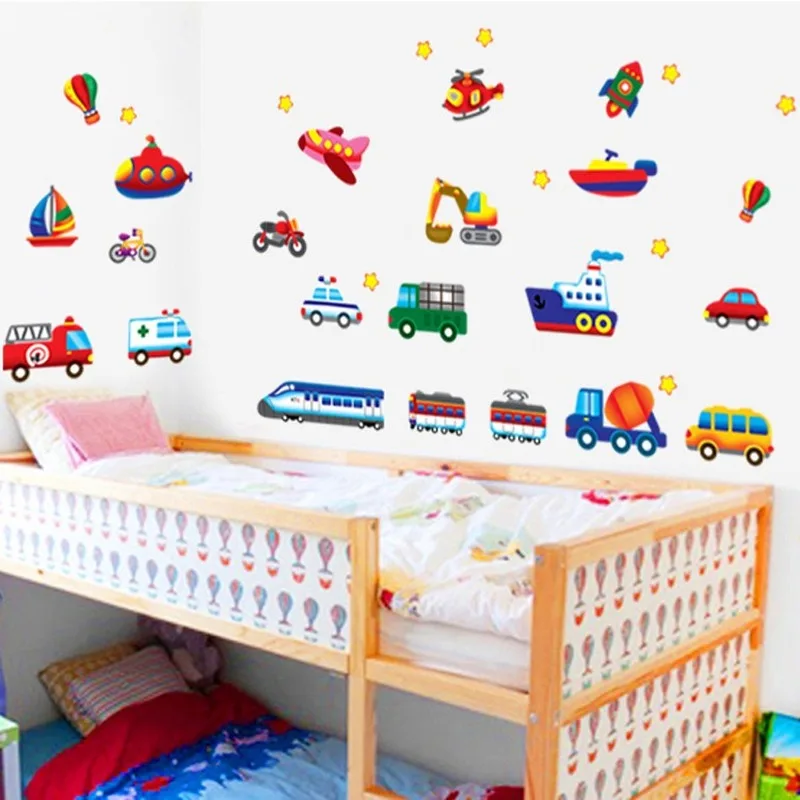

Cartoon Vehicle Wall Stickers for Kids Room Boys Bedroom Bedside Background Decals for Furniture Vinyl Removable PVC Wallpaper