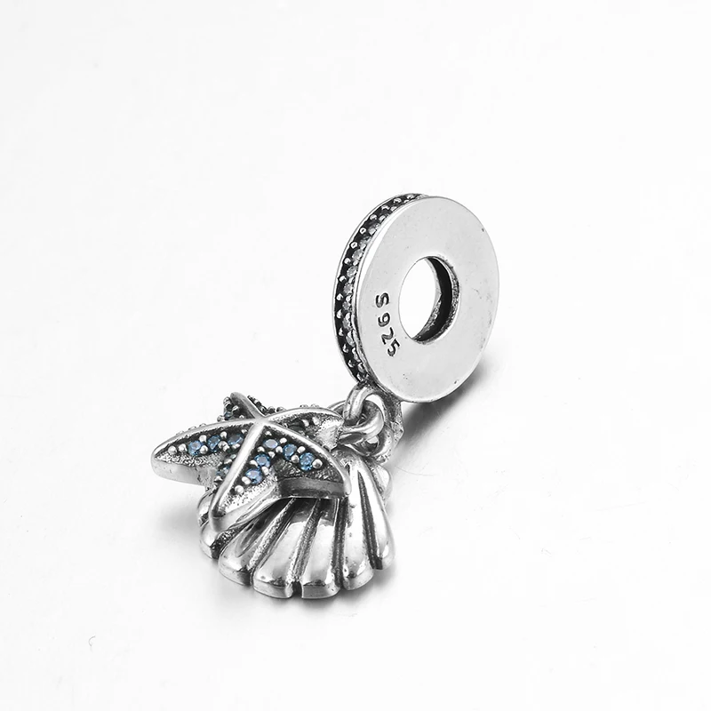 Оушен серии 925 стерлингового серебра Блестящий CZ ракушка и морская звезда кулон