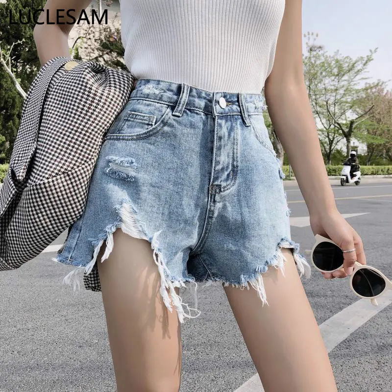 Женские рваные джинсовые шорты винтажные с высокой талией стильные потертые
