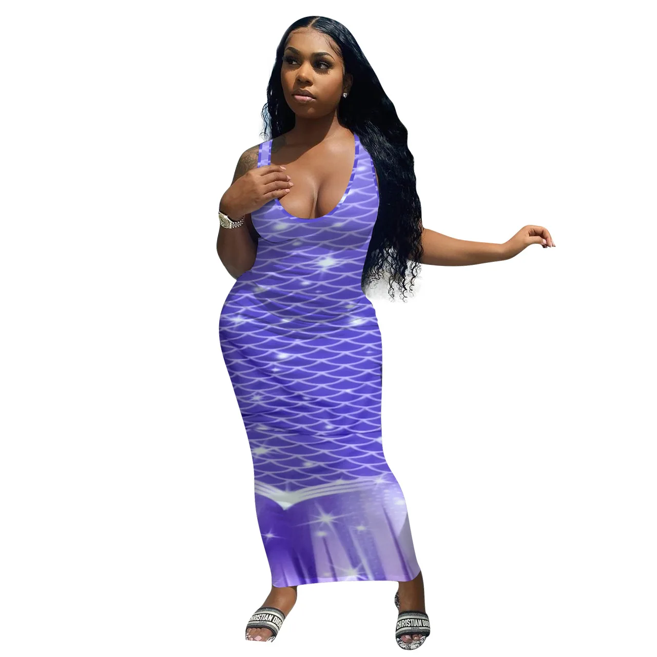 

2021 Summer Sexy Women Sleeveless Regular Natural Long Dress Woman Dress