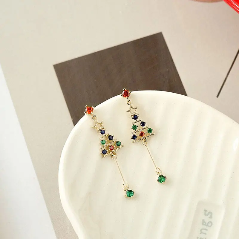

Silvology Real 925 Sterling Silver Christmas Tree Long Stud Earrings for Women Colorful Zircon Creative Earring Festival Jewelry