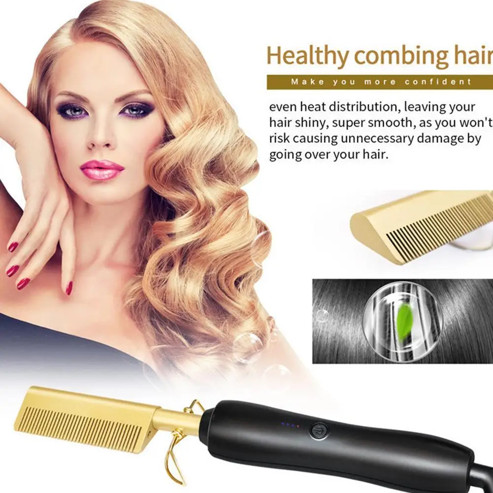 Горячая Распродажа выпрямитель для волос электрическая медная Расческа бороды и
