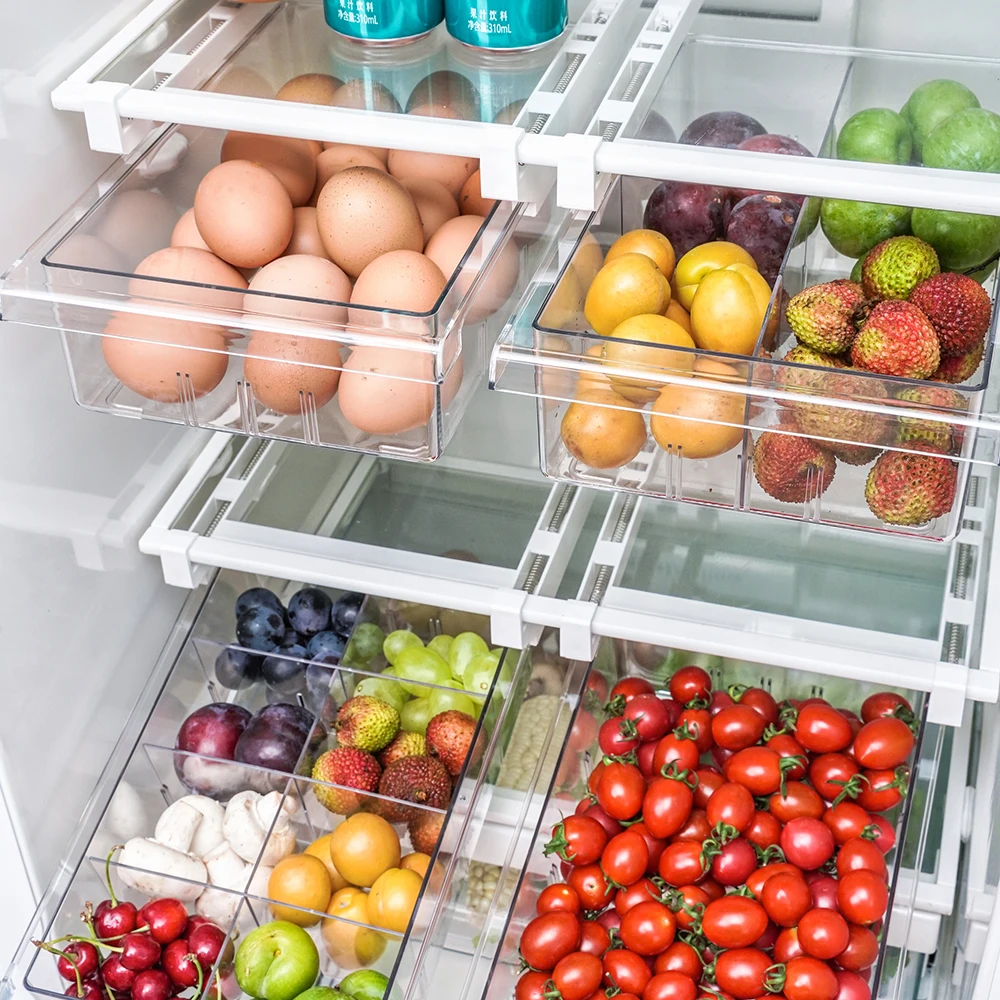 

Adjustable Spacer Layer Food Storage Box Refrigerator Drawer 1/4/8 Grid For Pantry Freezer Fridge Storage Bin Containers