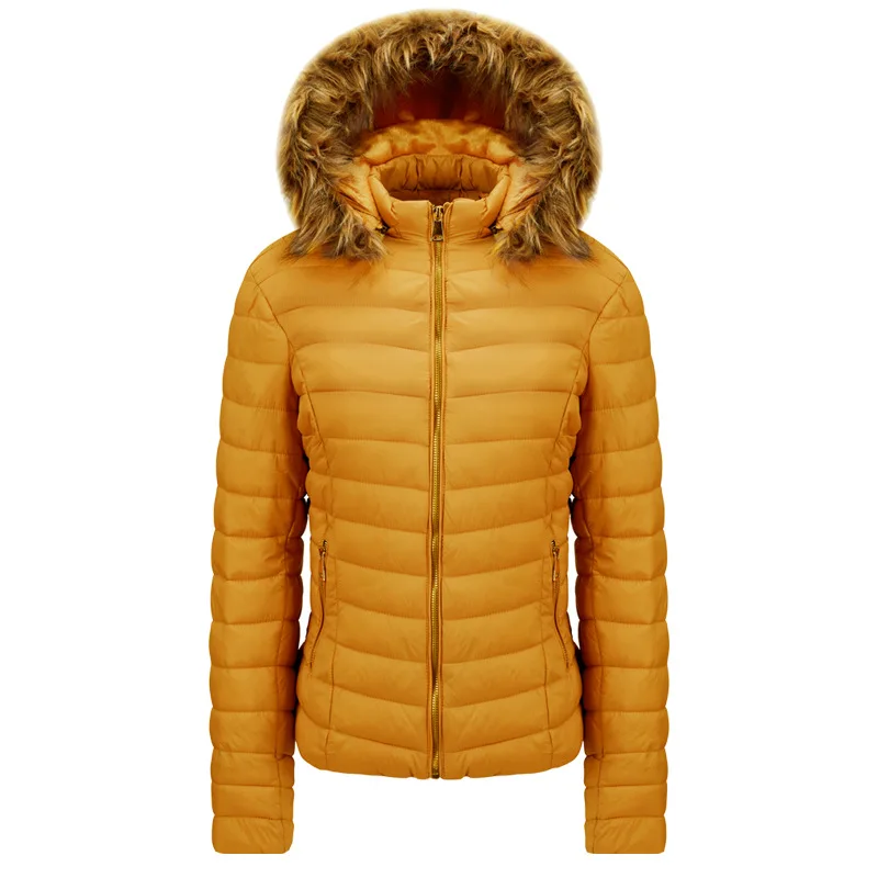 Women Winter Coat 2022 New Style Simple and Fashionable Striped Slim-fit Hooded Fur Collar Down Cotton Warm Cotton Jacket Casual