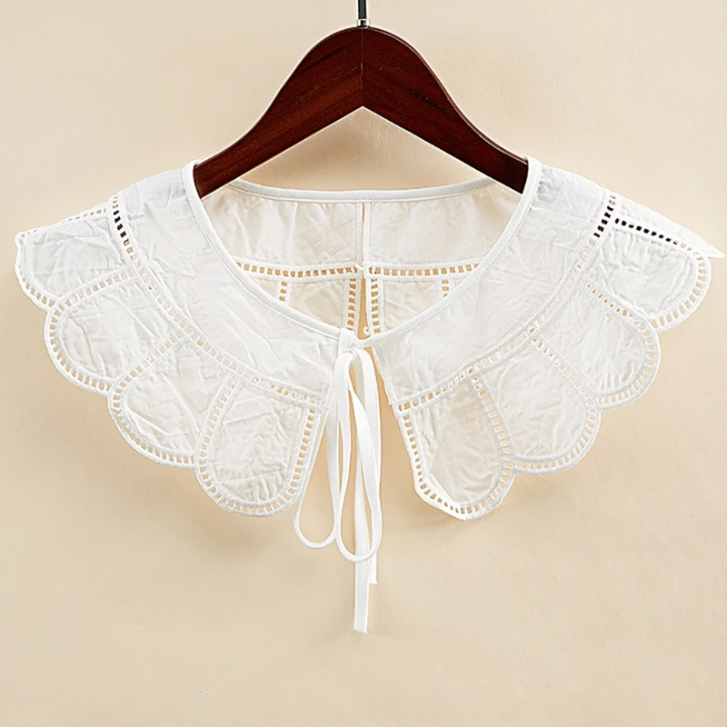 

Women Lace-Up Bowknot False Fake Collar Hollow Out Jacquard Petal Big Shawl Wrap Decorative Necklace Cotton Short Poncho Capelet