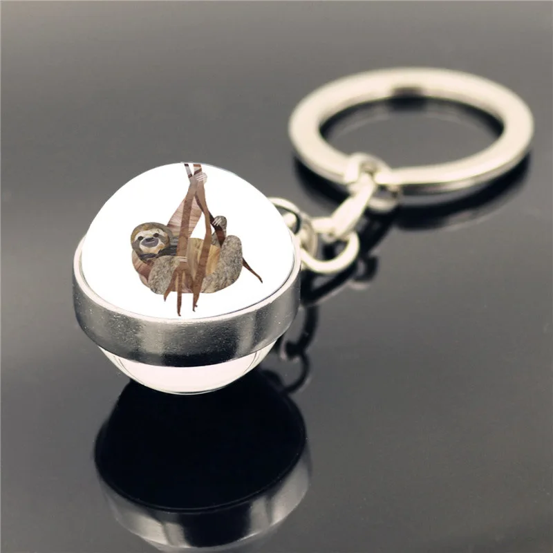 

2021 Animal Keychain Jewelry with Cute Sloth Keychain Sweet Sloths Keyring Art Handmade Glass Ball Keychain accessories cute
