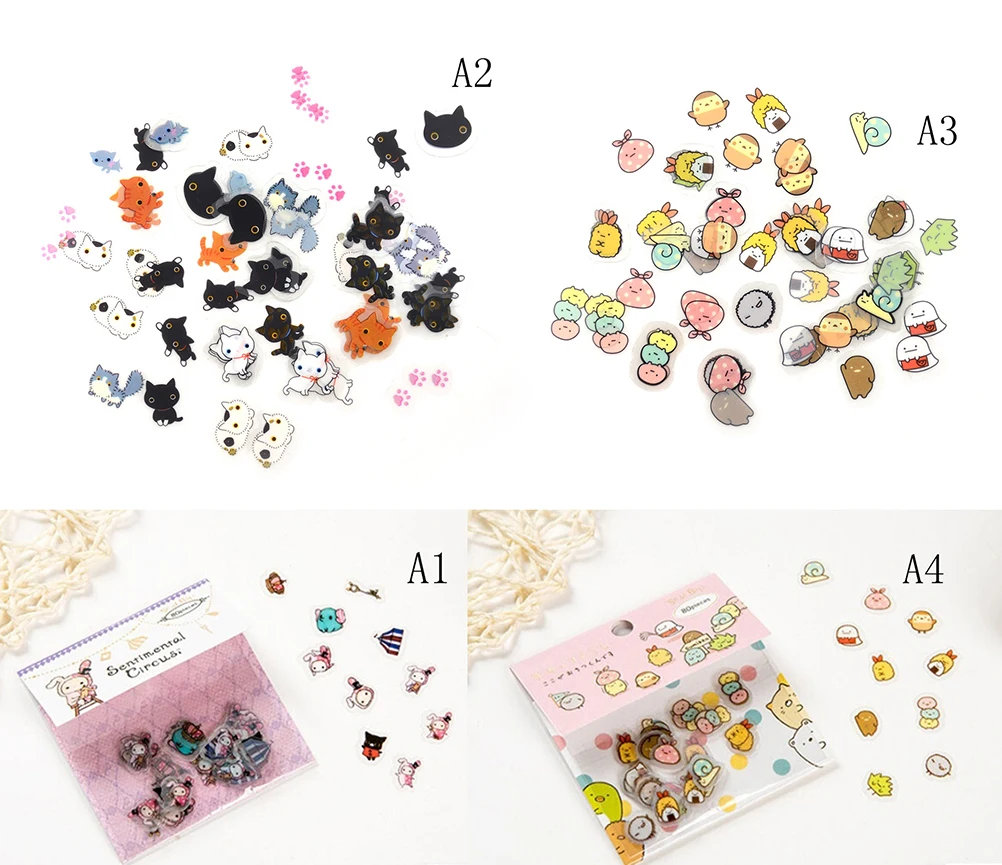 

80 шт./упак. "сделай сам" с рисунками Kawaii этикетки из ПВХ, с милым рисунком кота, медведя Стикеры для украшение для дневника Примечание стикеры ...