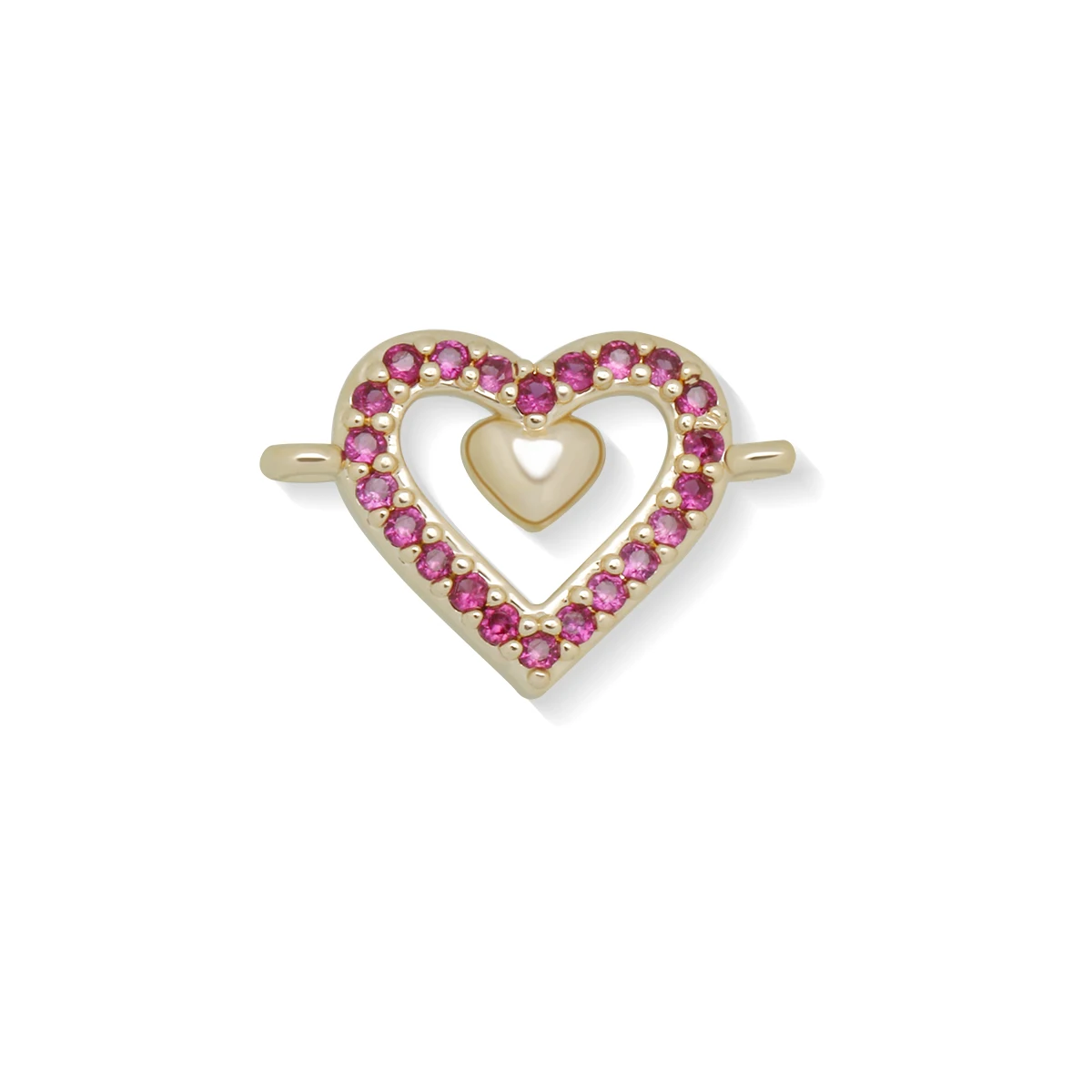 

AAA Cubic Zirconia Crystal Brass Love Peach Heart Charm For Bracelet Necklace Makings Gold-plated Copper Jewelry Findings DIY
