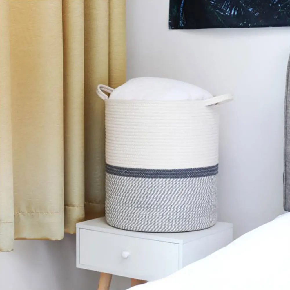 

Clothes Hamper Basket Cotton Rope Basket Blanket Storage Bucket Basket With Long Handles Decorative Extra Large Baskets