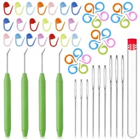 imzay 53pcs knitting loom hook with needle loom pick steel large eye sewing needles knitting stitch markers for knifty knitter