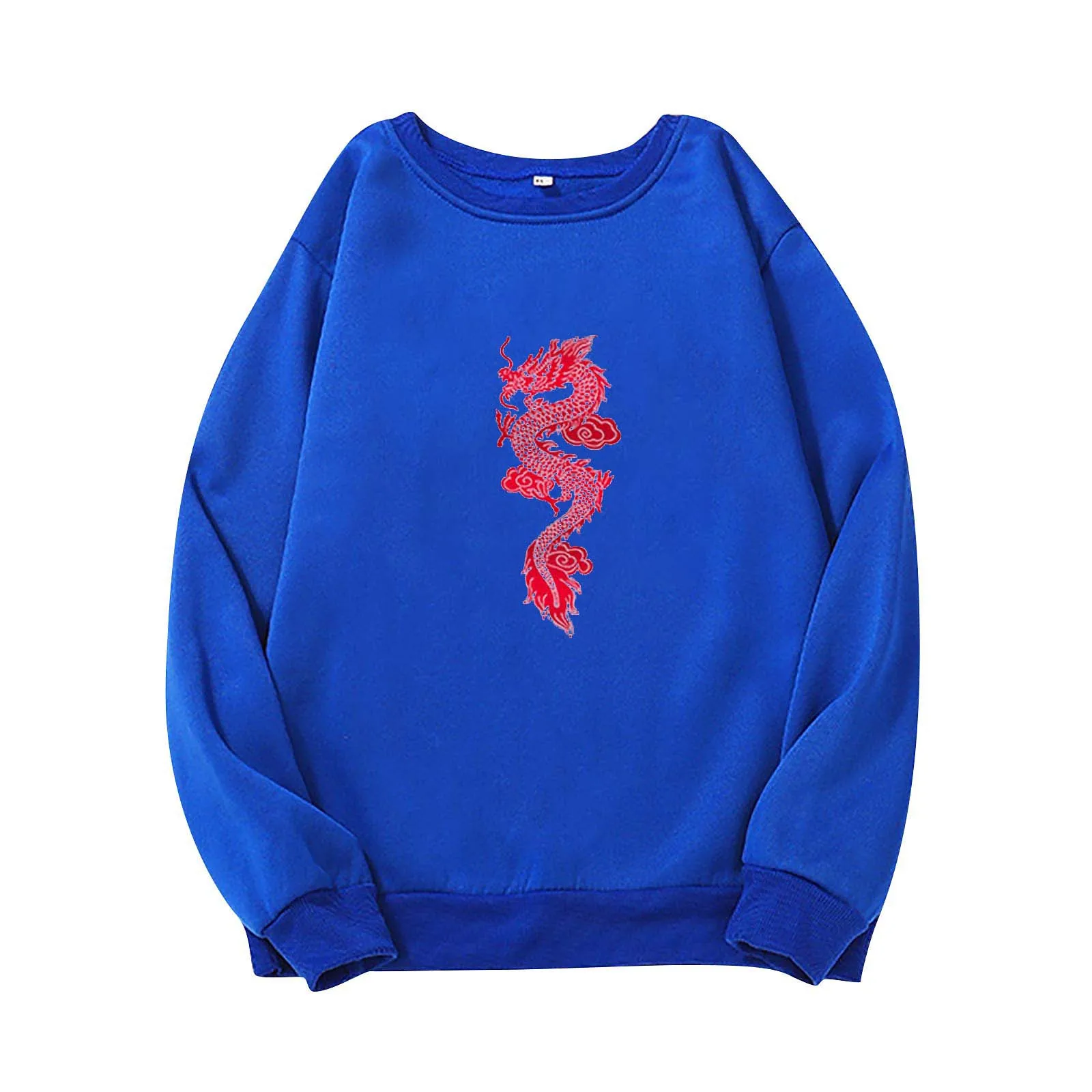 

2021 Fashion Women Sweatshirt Long Sleeve Loose Blouse Shirts Dragon Print Crew Neck Ladies Casual Sweatshirt Female Clothing