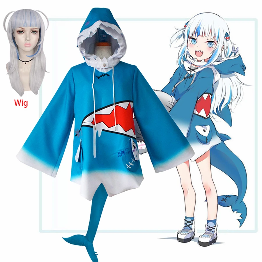 

Hololive ENG Gawr Gura Cosplay Costume Cute Shark Costume Hoodie For Women Halloween Youtuber Cosplay Anime Full Set Tail