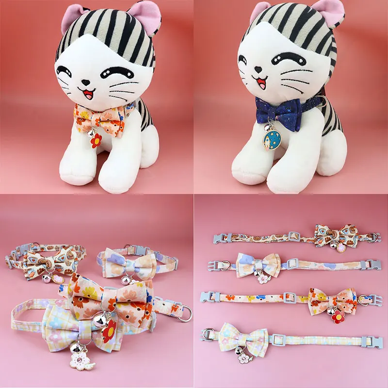 

Universal Pet Bow Collars Sweet Elastic Bow With Bell Small Dog Cat Collar Adjustable Colorful Printed Fashion Pet Collars