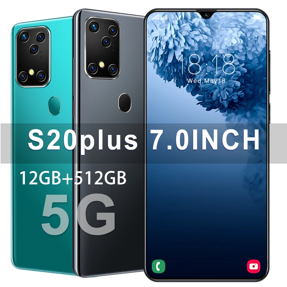 

Large memory Best Selling S20 Plus Global Version Phone 4800mAh Unlocked 10 Core 12GB 512GB 7.0 Inch HD smartphone Android 10.0