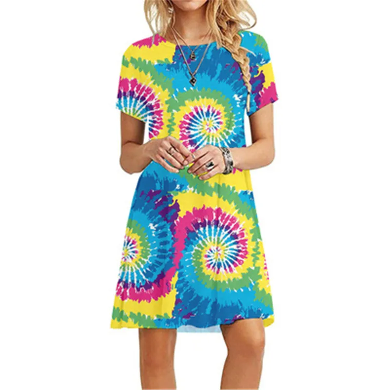 Женское летнее повседневное свободное платье в стиле бохо милое однотонное