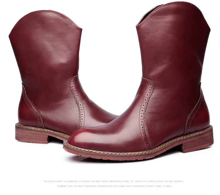 Итальянские мужские ботинки до середины икры из натуральной кожи коричневые ковбойские ботинки с высоким берцем мотоциклетные ботинки с острым носком мужские плюшевые теплые ботинки
